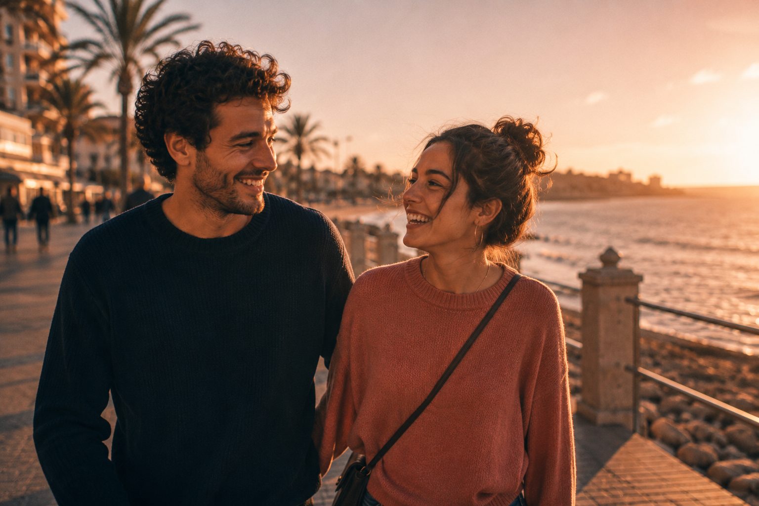 Pareja paseando junto al mar
